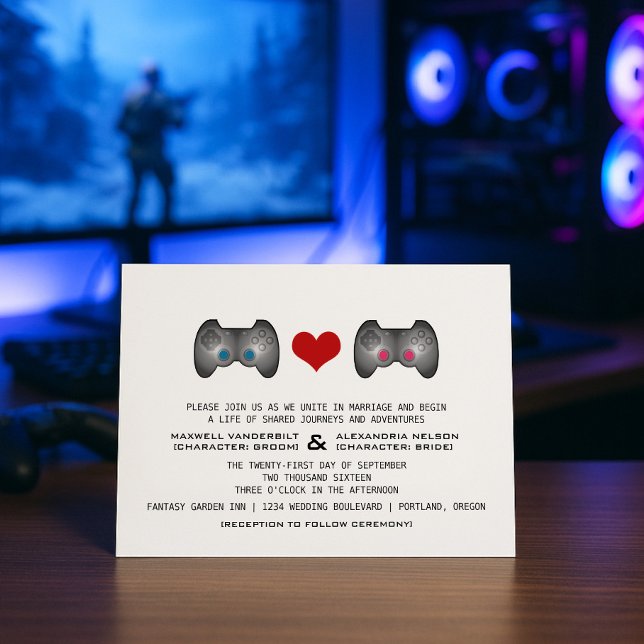 Bleu rose mignon Gamer Mariage Invitation (Blue Pink Cute Gamer Wedding Invite)