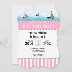 Bleu rose Nautique Invitation d'anniversaire