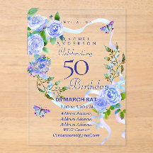 Bleu Rose Ruban Invitation d'anniversaire