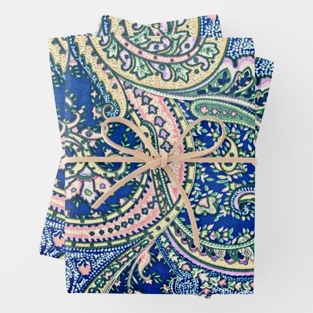 Bleu, Rose, Vert Fleurs De Paisley, Feuille (En situation)