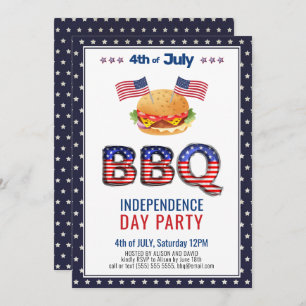 Bleu rouge 4 juillet BBQ Party Invitation