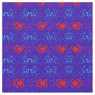 Bleu & Rouge avec Coeurs Motif en tissu par Sereni