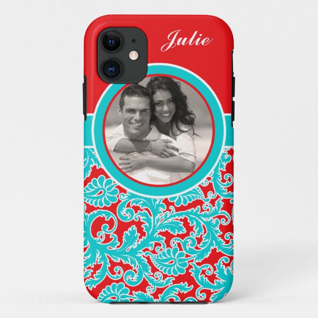 Bleu, rouge, blanc Damas iPhone 5 Coque avec photo (Dos)