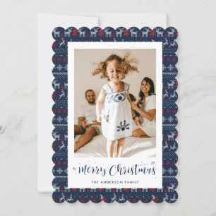 Bleu rouge blanc vêtu Photo Joyeuse carte de Noël