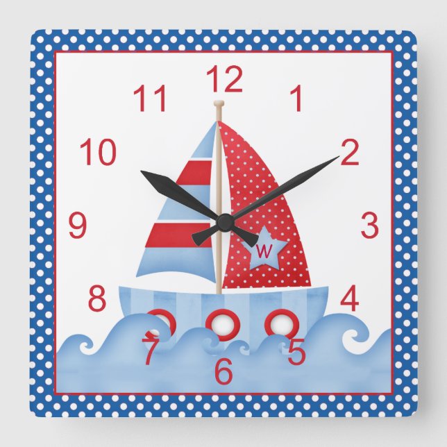 Bleu Rouge Blanc Voilier Horloge (Recto)