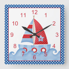Bleu Rouge Blanc Voilier Horloge