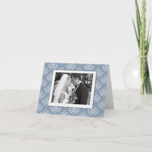 Bleu roux Elegant Damask Photo Carte de remercieme (Devant)