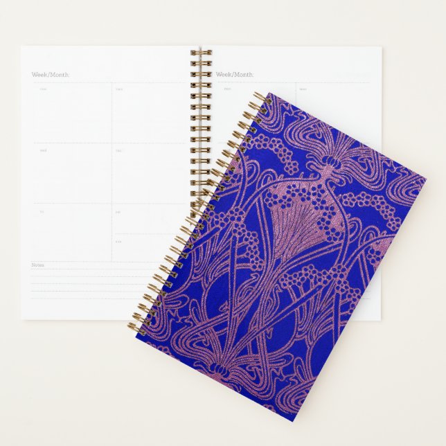 Bleu royal, motif Art nouveau, violet royal, flore (Devant avec enveloppe)