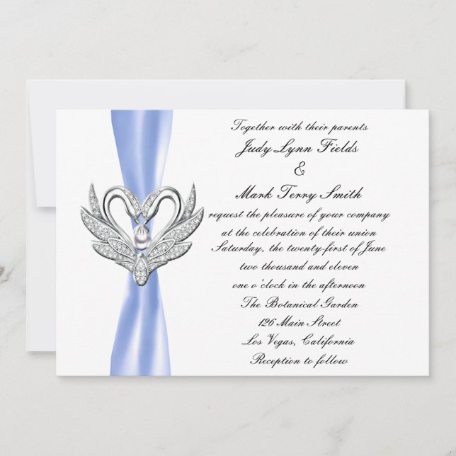 Bleu Ruban Argent Swans Invitation (Devant)