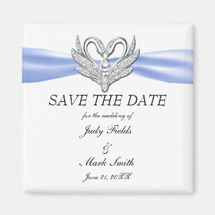 Bleu Ruban Cygnes En Argent Sauvez La Date Magnet