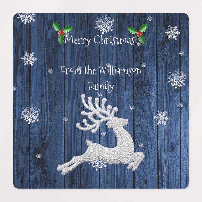 Bleu Russe Reindeer Étiquette de cuisson de Noël (Design 3)