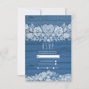 Bleu Rustique Bois Dentelle Mariage Grange RSVP