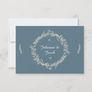 Bleu rustique Décrit Floral Wreath Wedding RSVP