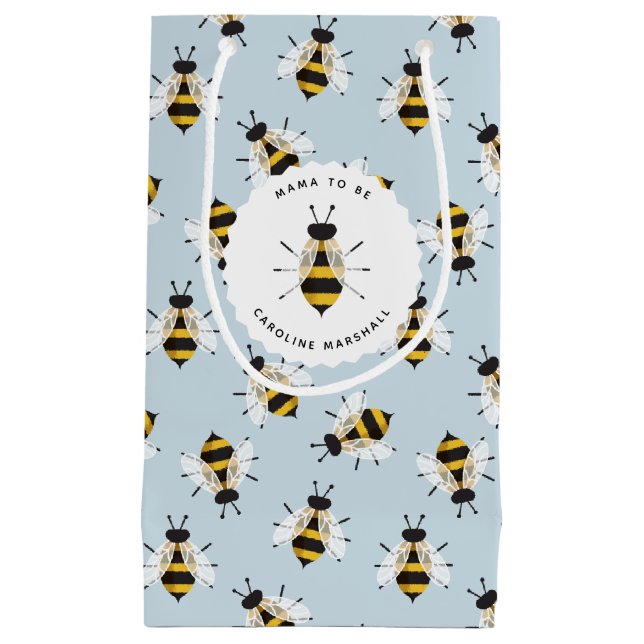 Bleu Rustique Illustré Bee Customisé sac cadeau (Devant)