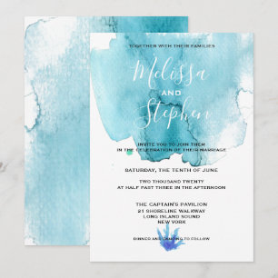 Bleu Sea Foam Watercolor Beach Wedding Invitation