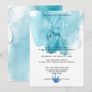 Bleu Sea Foam Watercolor Beach Wedding Invitation