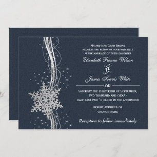 Bleu Silver Snowflakes invitations de mariage hive