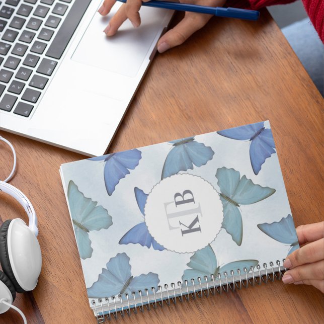 Bleu Simple Belle Papillons Mignonne Monogramme (Créateur téléchargé)