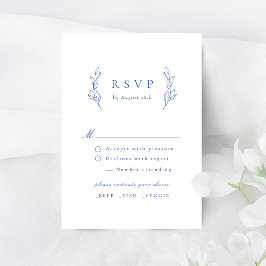 Bleu simple élégance botanique mariage RSVP carte
