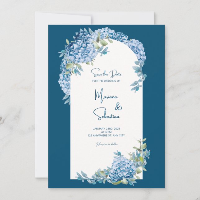 Bleu Simple Élégant Mariage Invitation (Devant)