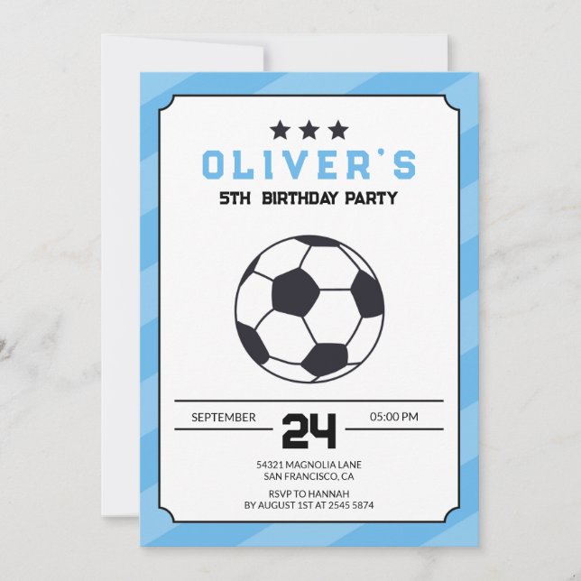 Bleu Simple Football Invitation Anniversaire (Devant)