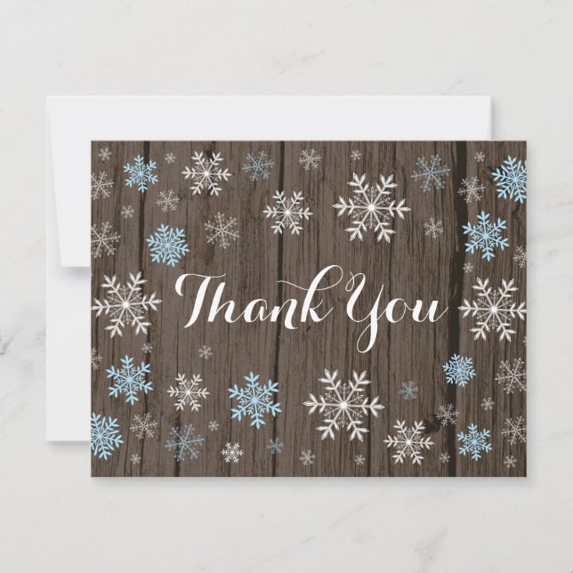 Bleu Snowflakes Hiver Carte de remerciements en bo (Devant)