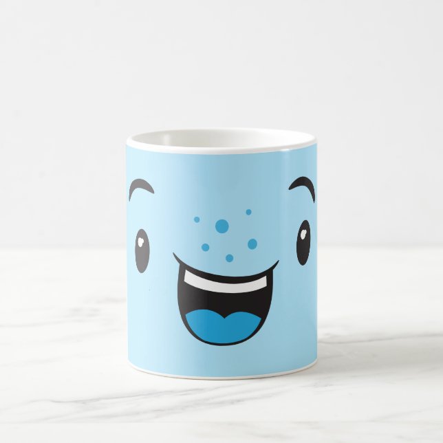 Bleu souriant Kawaii Face Mug (Centre)