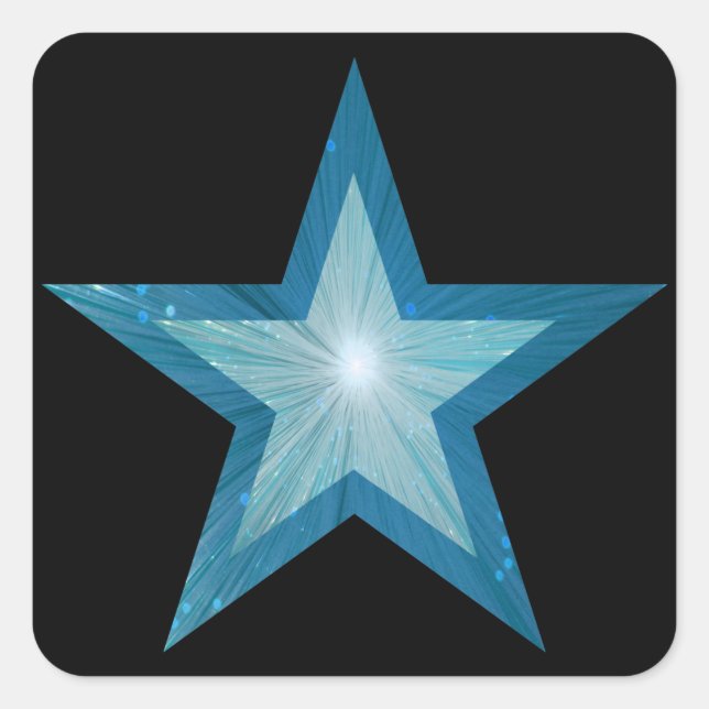 Bleu Star autocollant carré noir (Devant)