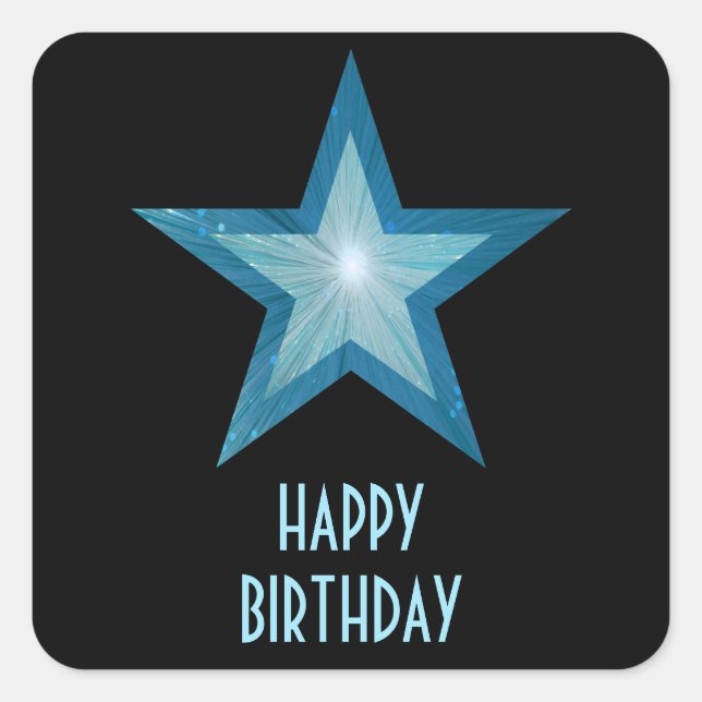 Bleu Star 'Joyeux anniversaire' autocollant carré  (Devant)