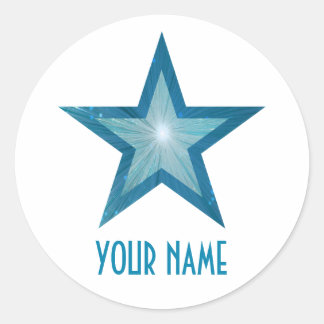 Bleu Star 'Nom' autocollant rond blanc