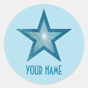 Bleu Star 'Nom' rond autocollant bleu pâle