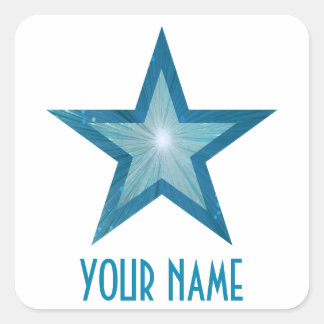 Bleu Star 'Votre nom' carré autocollant blanc