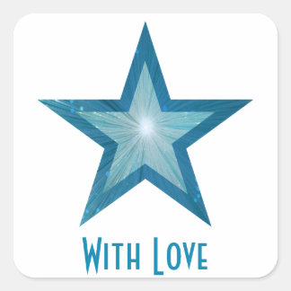 Bleu Star 'With Love'' autocollant carré blanc