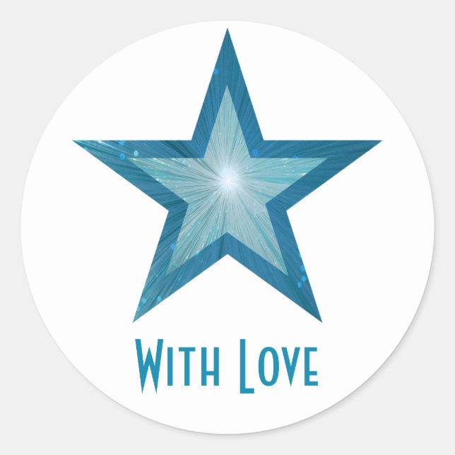 Bleu Star 'With Love'' rond autocollant blanc (Devant)