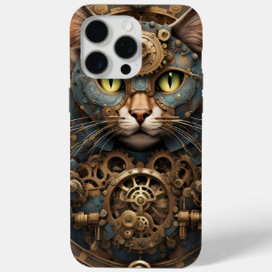 bleu steampunk cat AI art iPhone 15 Pro Max Coque
