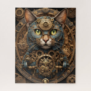 bleu steampunk chat AI art puzzle