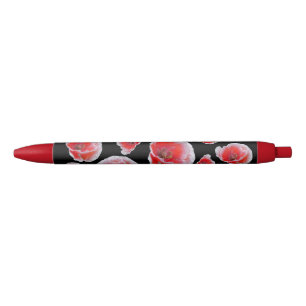 Bleu Stylo Motif Red White Poppies