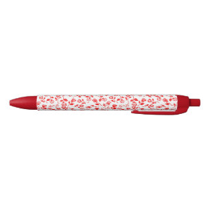 Bleu Stylo Motif Rose rouge
