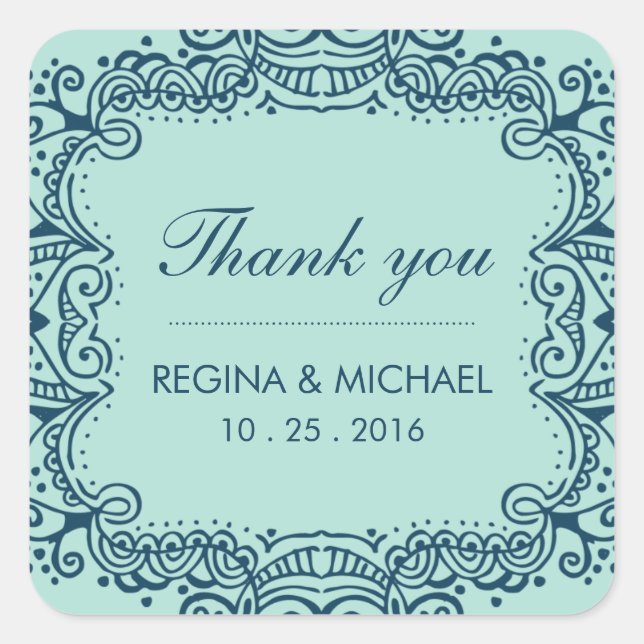 Bleu Swirl Curl Wedding Favor Sticker Merci (Devant)