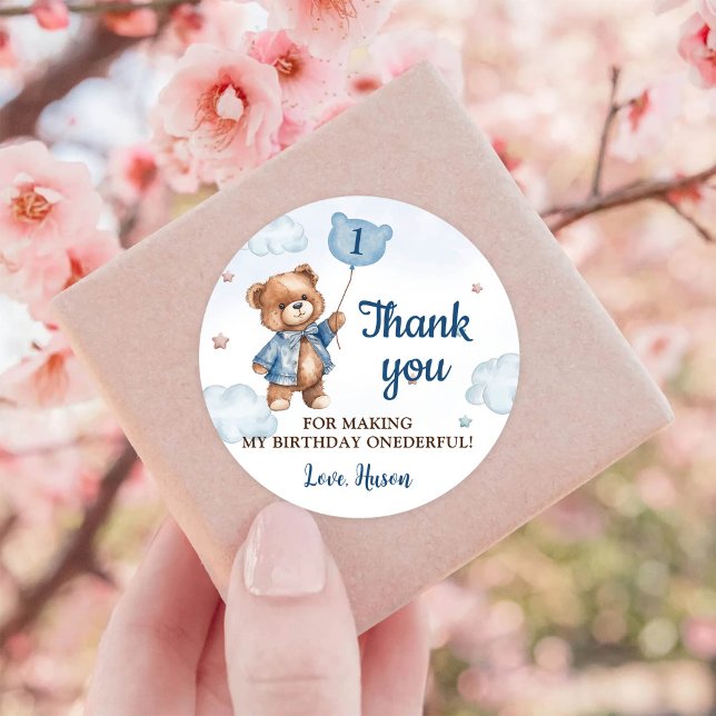 Bleu Teddy Bear Balloon 1er Anniversaire Sticker (Créateur téléchargé)