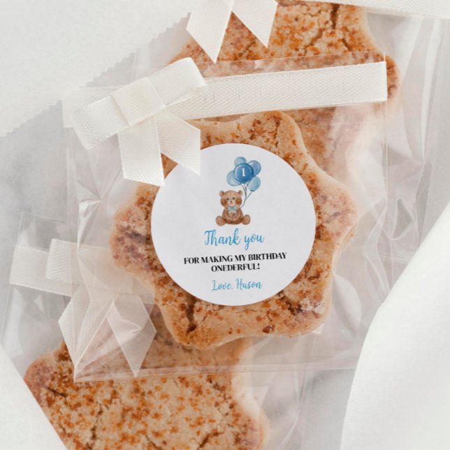 Bleu Teddy Bear Balloon 1er Anniversaire Sticker (Créateur téléchargé)