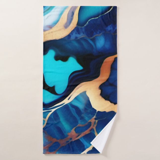 Bleu tendance en or faux marbre (Serviette de bain)