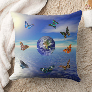 Bleu Terre Papillons Lancer Oreiller
