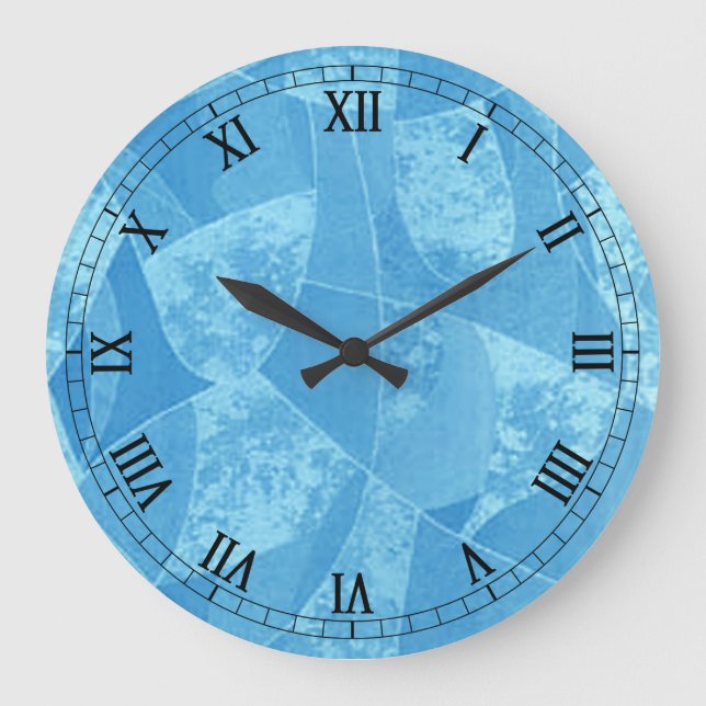 Bleu Tige Verre rond Numéros romains Horloge (Recto)