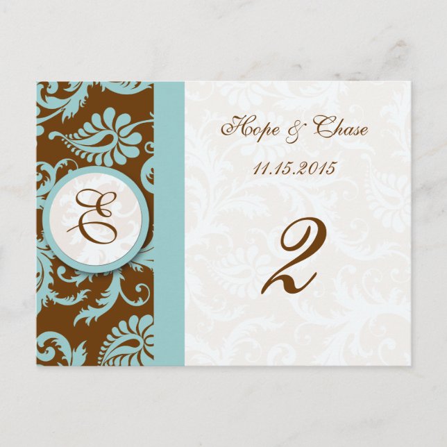 Bleu Trier Damask Fils Tableau Numéro Cartes (Devant)