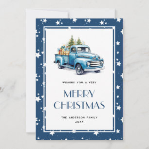 Bleu Truck Étoiles de neige Joyeuses Cartes de Noë