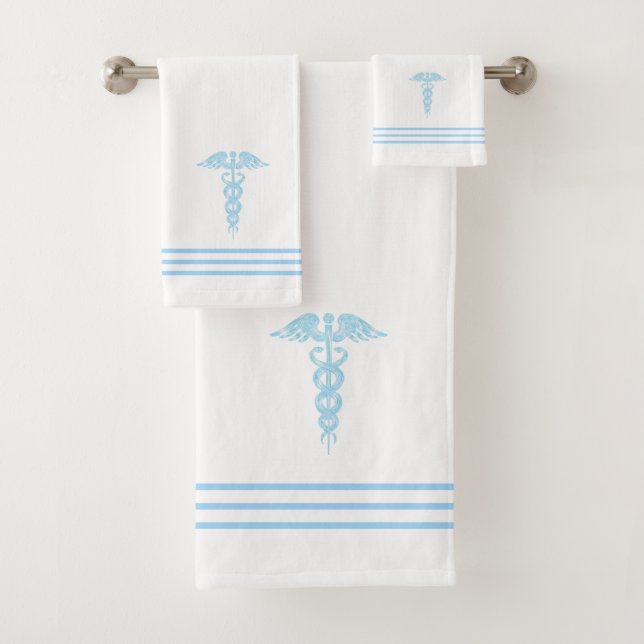 Bleu Turquoise clair Caduceus & Stripes sur Blanc (En situation)