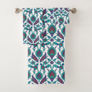 Bleu Turquoise Rouge Blanc Oriental Floral
