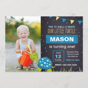 Bleu Turtle Chalk Invitation d'anniversaire avec p