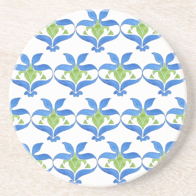Bleu, Vert, Blanc Art Nouveau Dessous de verre Mot (Devant)